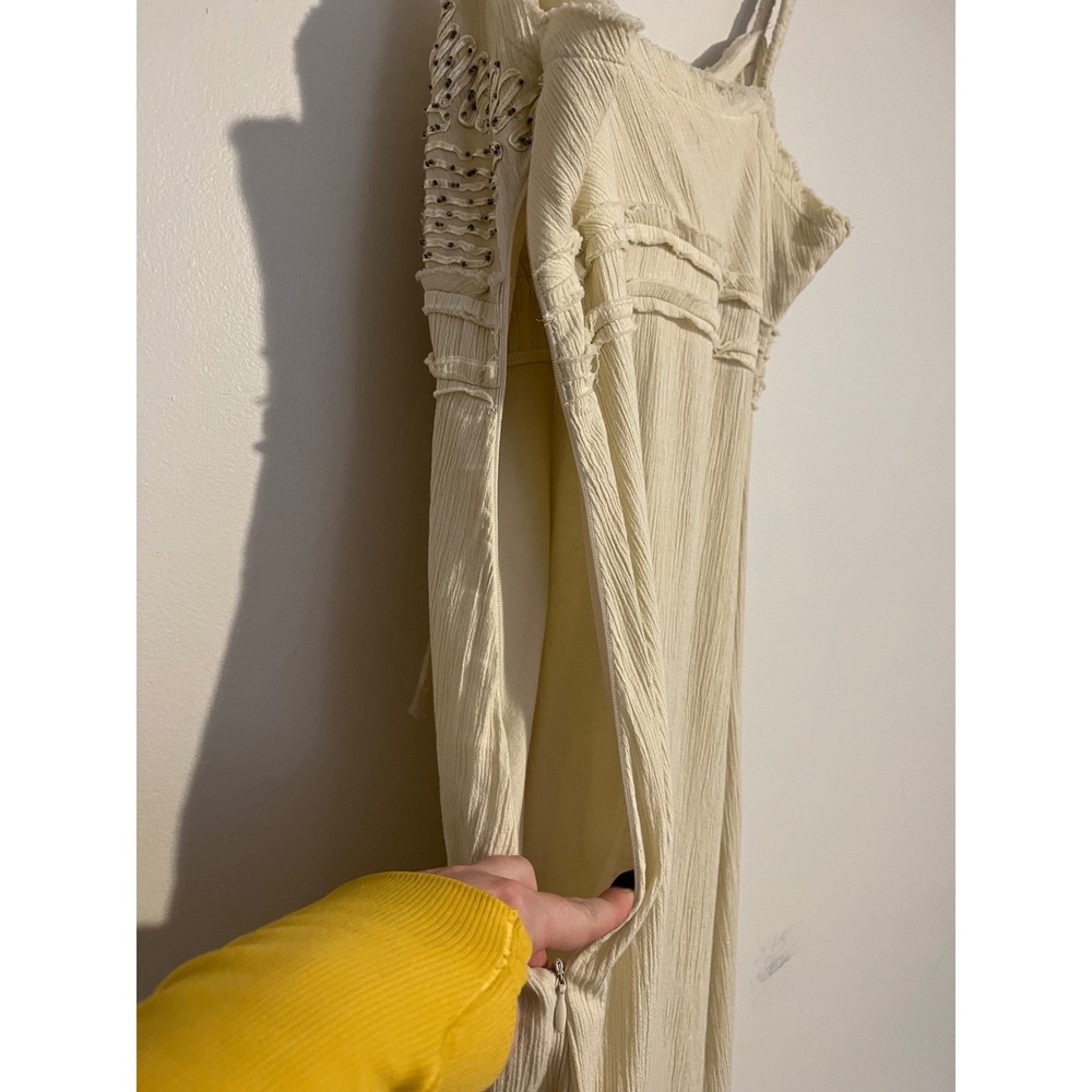 VTG Y2K Old Navy Cream Beaded Neutral Braided Faux Wrap Midi Dress Size 8 Medium - Picture 5 of 9